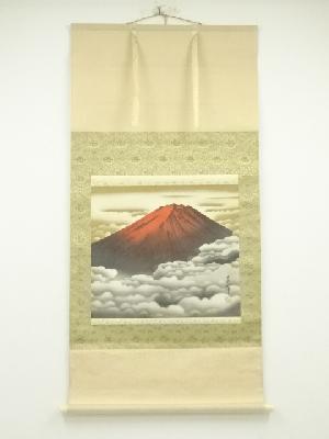 春翠筆　赤富士　肉筆絹本掛軸